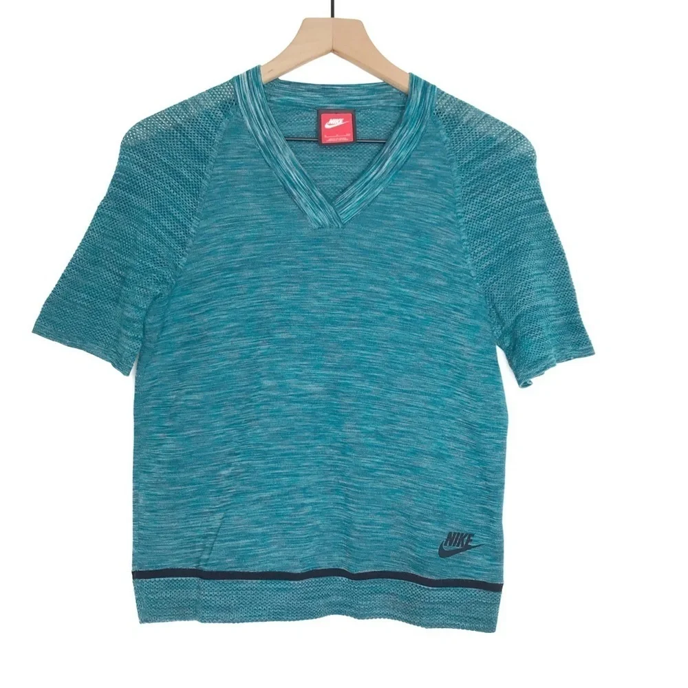 NIKE Tech Flyknit Perforated Short Sleeve Shirt Top S